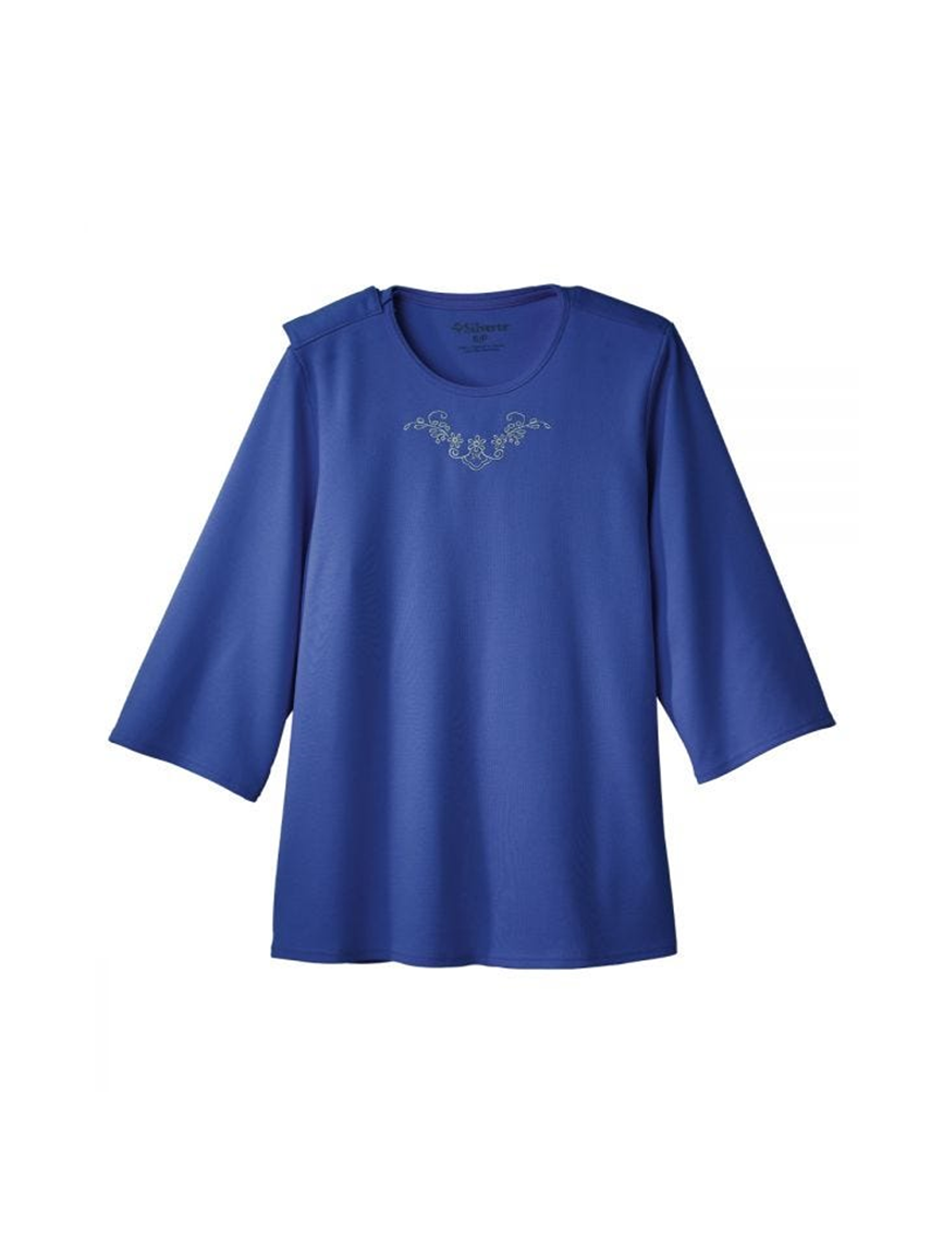 24700-galaxy-blue-women-s-open-back-3-4-sleeve-top-with-embroidered